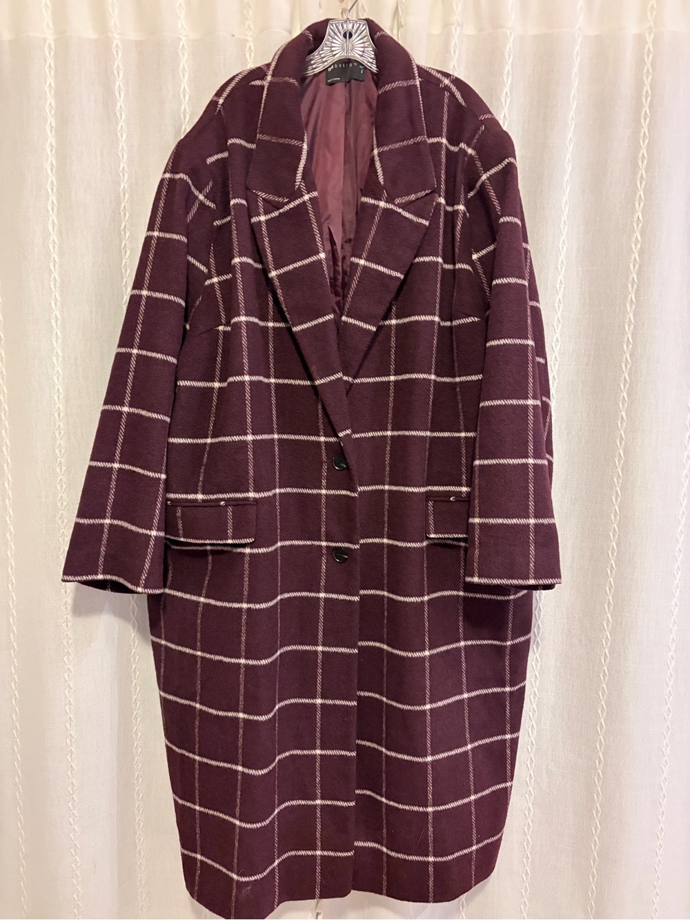 ASOS Curve Burgundy Windowpane Check Long Coat